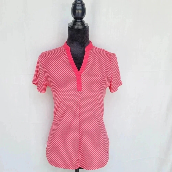 Puma Womens Short Sleeve Polo Coolmax Pro Pink Striped Button DryCell Stretch S - Picture 1 of 12
